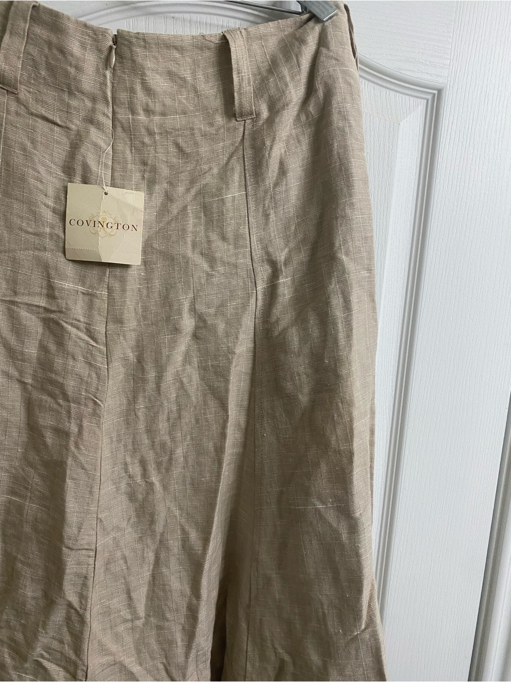Vintage Y2K Sears Covington Linen Blend Flowy Boho Midi A-Line Beige 14 New - Picture 12 of 12